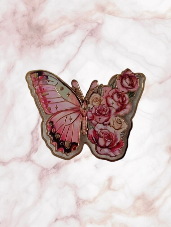 Other - Pink Rose Butterfly & Flower Clip Bookmark